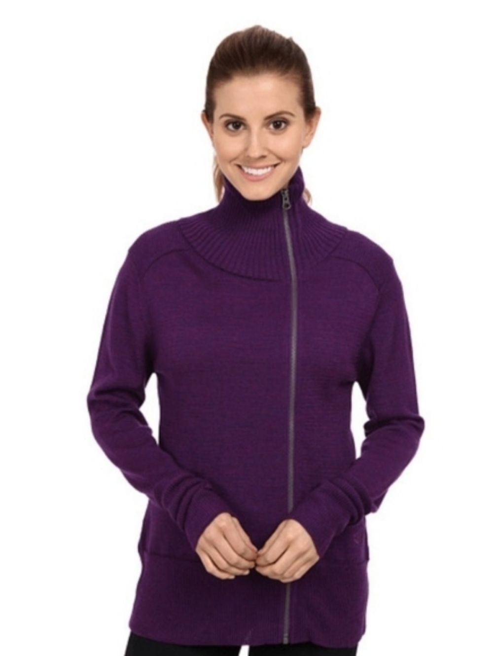 KUHL M merino Wool Blend Knit Cowl Neck asymmetrical Zip Up Sweater